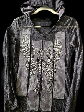 Vintage Bus stop Los Angeles angel wings rhinestones y2k hoodie